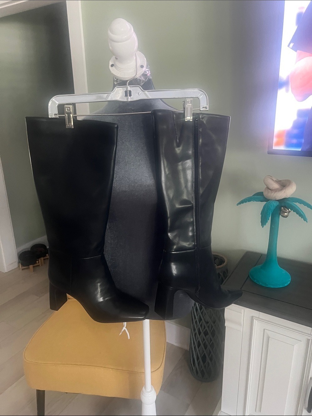 INC International Concepts Black Knee-High Block Heel Boots